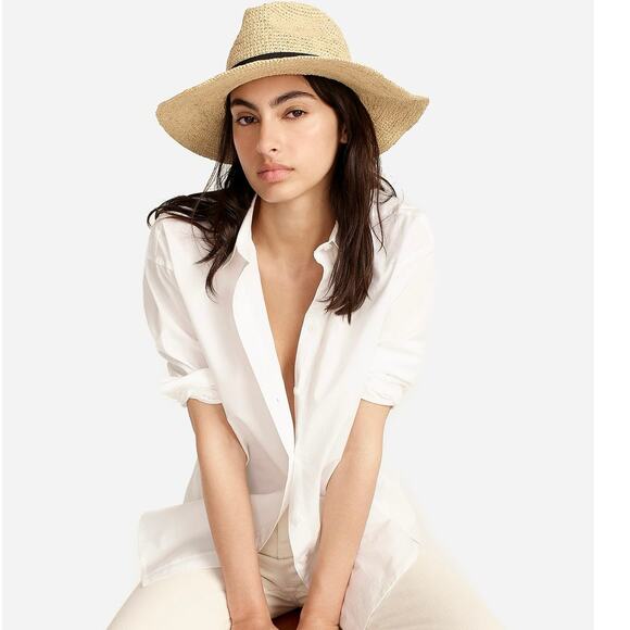 NWT J.Crew Wide Brim Foldable Raffia Straw Hat Size S-M